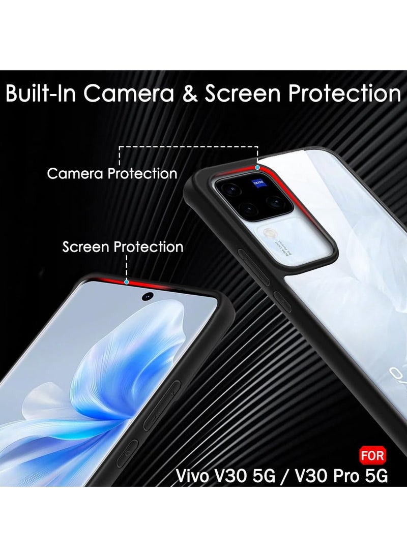 Generic - Ultra Hybrid Shockproof Sleek Armor Back Cover Case for Vivo V30 / V30 Pro 5G Protection | Crystal Clear Hard Back Transparent Cover PC+TPU Black Bumper - Image 1