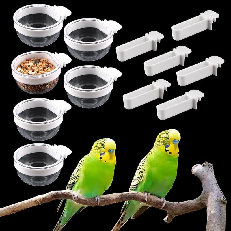 DQITJ 6 Pcs Small Bird Detachable Transparent Bowl Parrot Plastic Food Cup Canary Finch Convenient Hanging Seed Water Feeder (with 6 pcs Small Food Cups) - Image 1