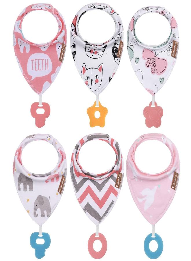 Vuminbox vuminbox Baby Bandana Drool Bibs 6-Pack and Teething Toys 6-Pack Made with 100% Organic Cotton, Absorbent and Soft Unisex (Multicolor) - Image 1