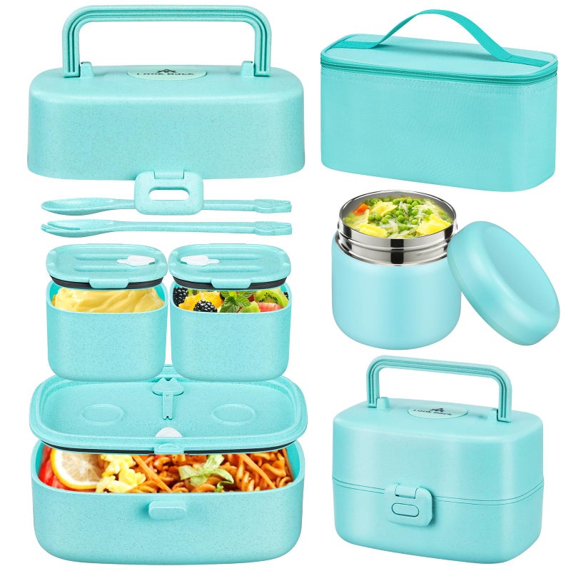 Bento Lunch Box for Kids with 8oz Soup Thermo2 LeakProof Food Containers a Lunch Bag Kids Thermo Insulated Hot Food Jar for School TravelGreen