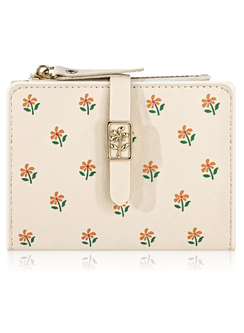 Oasisgalore Small Wallet for Women, PU Leather Bifold Compact Small Womens Wallet, Cash Wallet (Off White).  - Image 1