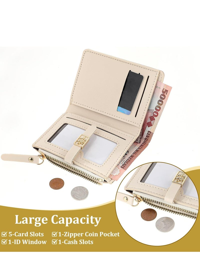 Oasisgalore Small Wallet for Women, PU Leather Bifold Compact Small Womens Wallet, Cash Wallet (Off White).  - Image 2