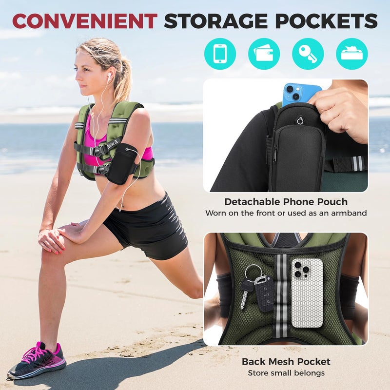 BAGAIL Comfort-Fit Weighted Vest for Woman, Even Weight Distribution, Faster Weight Loss, No-Chafe or Bounce for Walking & Running with Detachable Phone Pouch & Reflective Stripes (Available 5-30lbs) - Image 5