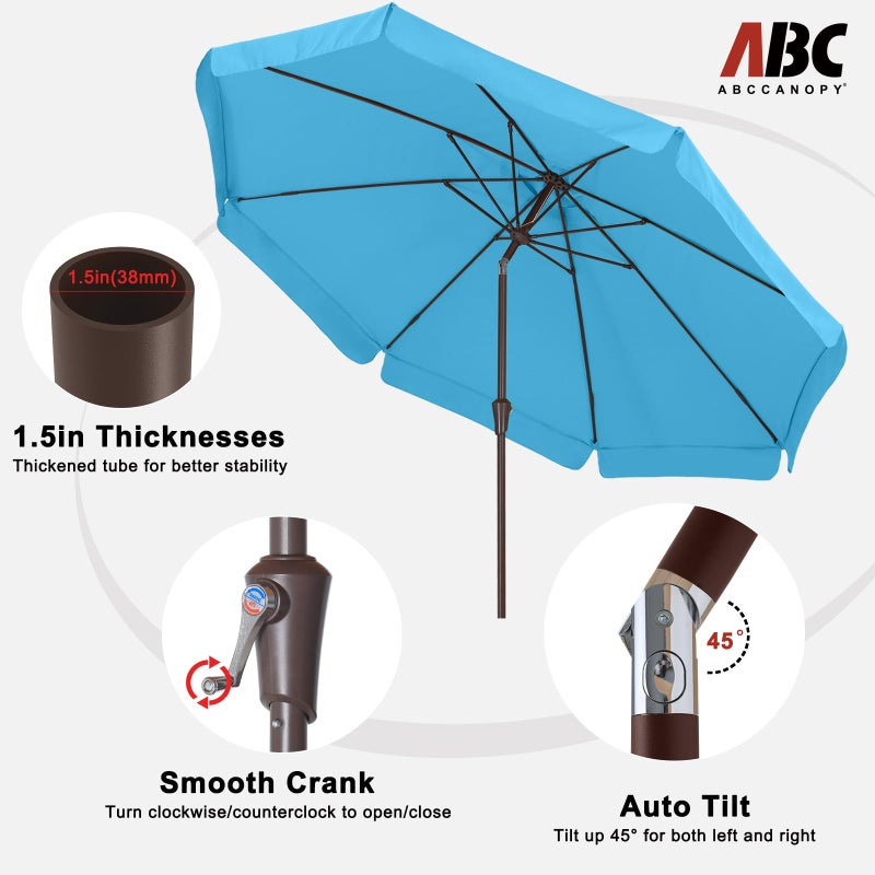 ABCCANOPY 9ft Scalloped Patio Umbrella, Outdoor Table Umbrella with Tilt and Crank, Fiberglass Ribs Deck Umbrella for Patio, Pool, Garden, Picnic (Turquoise) - Image 5