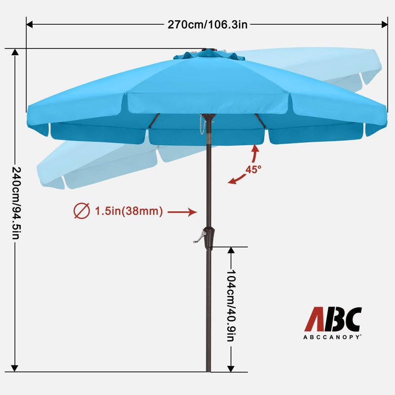 ABCCANOPY 9ft Scalloped Patio Umbrella, Outdoor Table Umbrella with Tilt and Crank, Fiberglass Ribs Deck Umbrella for Patio, Pool, Garden, Picnic (Turquoise) - Image 2