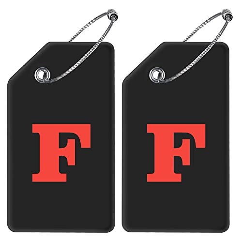 Gostwo 2 Pack Silicone Luggage Tags for Suitcases 26 Initial Letter Baggage Labels Handbag School Bag Suitcase Instrument Tag with Stainless Steel LoopBlackLetter F - Image 1