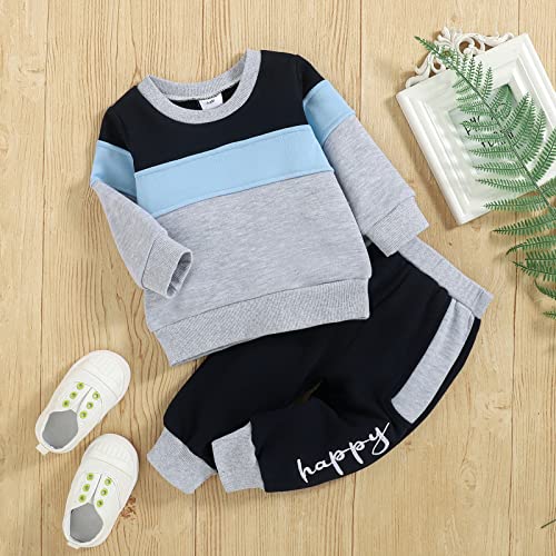 FOCICI Baby Boy Clothes Infant Fall Long Sleeve Outfits Winter Clothing Sweatshirt Pants 2pcs Set Blue 12-18 Months - Image 2