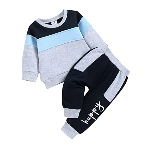 FOCICI Baby Boy Clothes Infant Fall Long Sleeve Outfits Winter Clothing Sweatshirt Pants 2pcs Set Blue 12-18 Months - Image 1