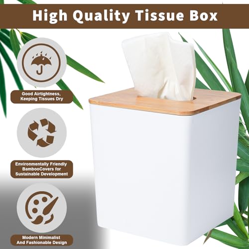 Sunkaioo Tissue Box Cover Square,Tissue Box Holder with Bamboo Lid,Tissue Dryer Sheet Holder for Modern Farmhouse Boho Decor,1 Pack,(White) - Image 3