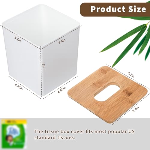 Sunkaioo Tissue Box Cover Square,Tissue Box Holder with Bamboo Lid,Tissue Dryer Sheet Holder for Modern Farmhouse Boho Decor,1 Pack,(White) - Image 2