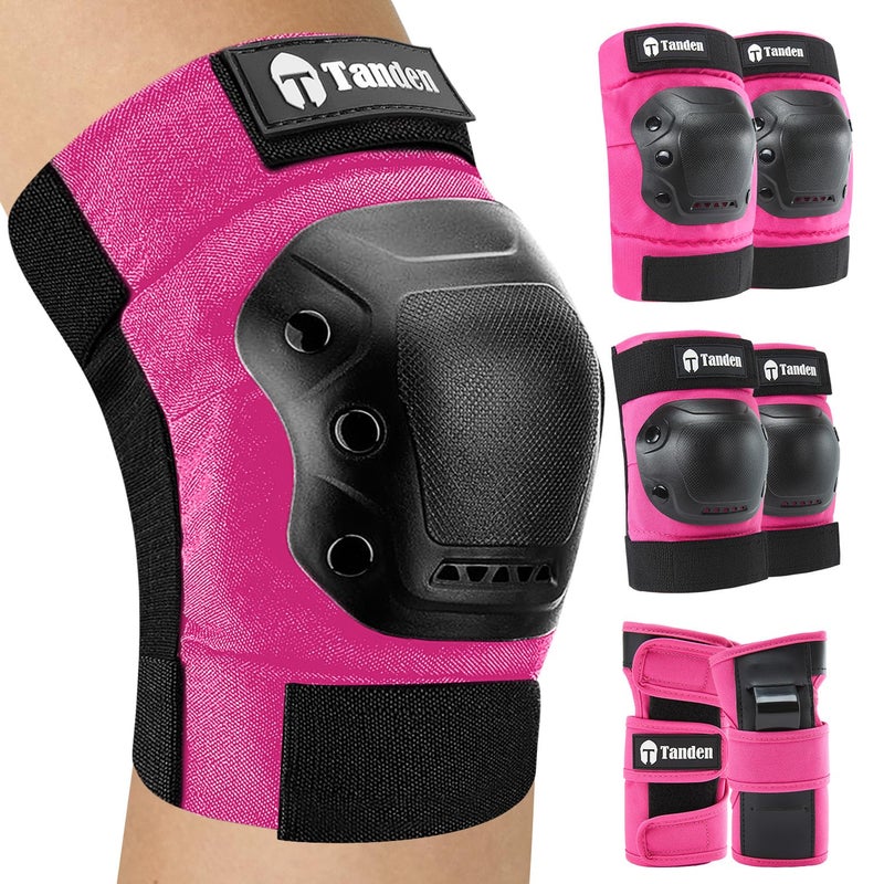 Tanden Skate Protective Gear Adult Knee and Elbow Pads for Roller Skating Pads Adult, Skateboard Knee Pads Elbow Pads Wrist Guards Pink - Image 1