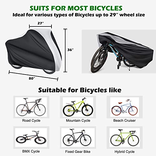NABAAT Universal Waterproof Dust Cycle / Bicycle Cover for Outdoor Rain/ Sun/ Snow/ Corrosion Protection (Black & Silver), Nylon - Image 2