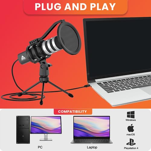 Audio Array AM-C4 USB Plug & Play Condenser Microphone with Tripod, Pop-Filter & Shock Mount | for Conference, Gaming, Podcasting, Voice Over, YouTube, Skype, Zoom & Live Streaming on iOS,Windows - Image 5