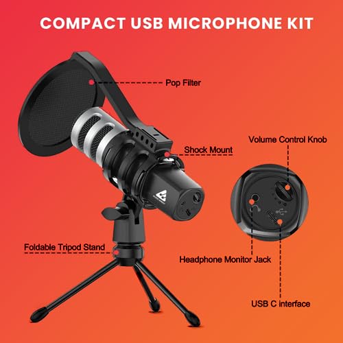 Audio Array AM-C4 USB Plug & Play Condenser Microphone with Tripod, Pop-Filter & Shock Mount | for Conference, Gaming, Podcasting, Voice Over, YouTube, Skype, Zoom & Live Streaming on iOS,Windows - Image 4