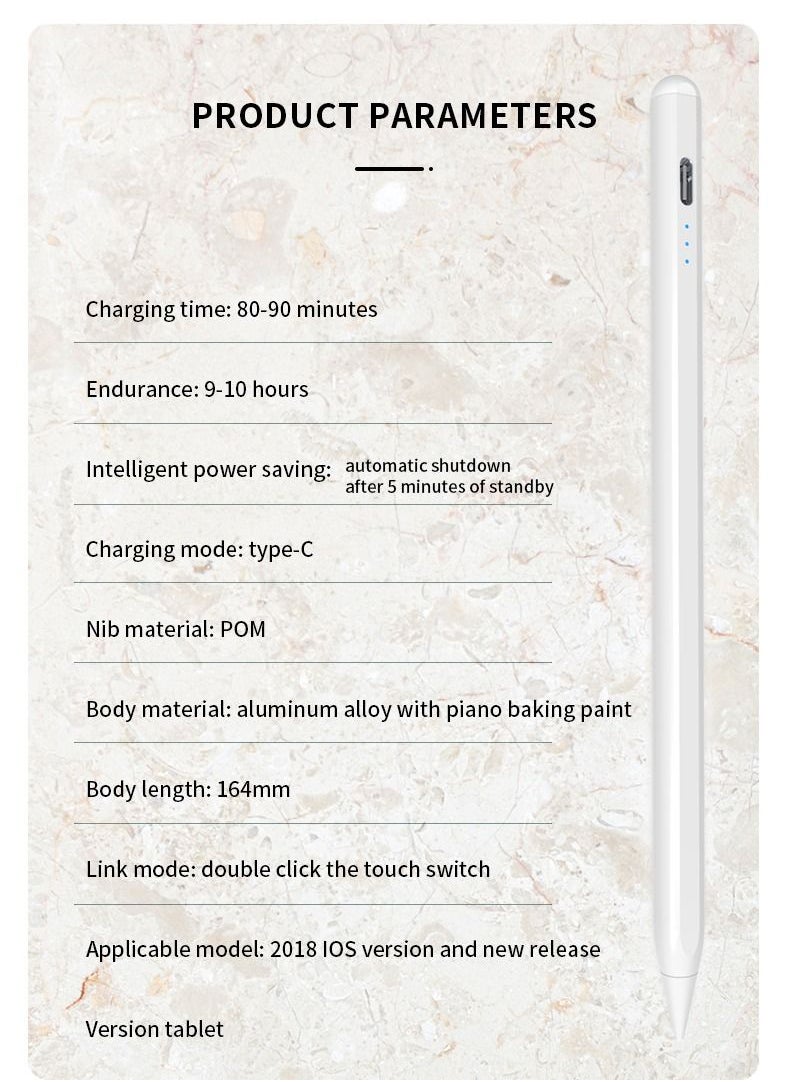 قلم Opulence Tilt Sensitivity Palm Rejection Stylus لجهاز Apple iPad (2018 وما بعده) الجيل 6/7/8/9/iPad Pro 11 / Pro 12.9 (3rd/4th/5th)/Air 3&4&5، قلم رسم رقمي دقيق للكتابة والرسم لجهاز iPad، أبيض. - pzsku/Z90CF10DD7B0475F0F7B8Z/45/_/1691415869/06b82263-6d93-4d8f-b712-de2c0dde5c69