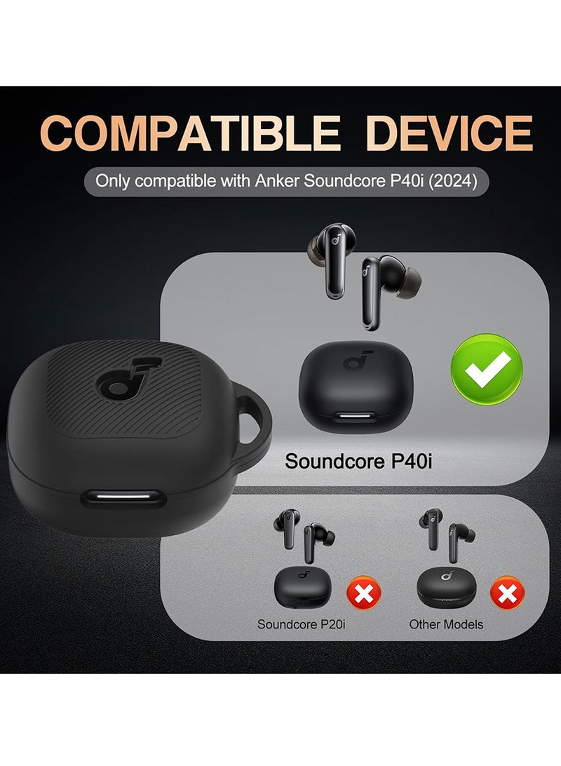 for Anker Soundcore P40i Case, Soft Silicone Shockproof Protective with Carabiner Cleaning Kit, Black  - Image 2