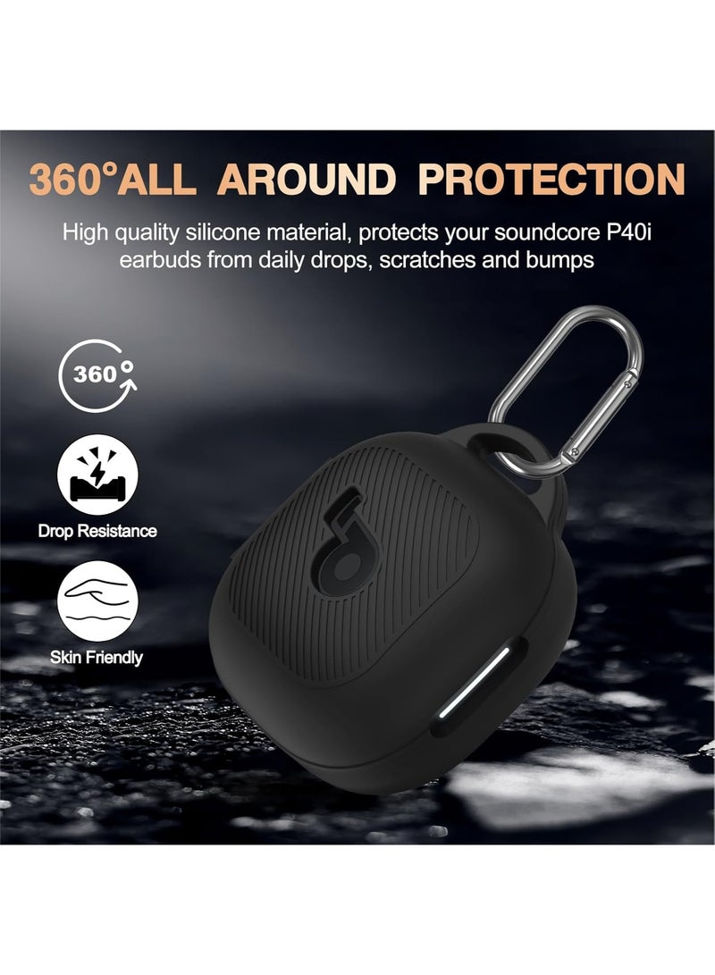 for Anker Soundcore P40i Case, Soft Silicone Shockproof Protective with Carabiner Cleaning Kit, Black  - Image 4