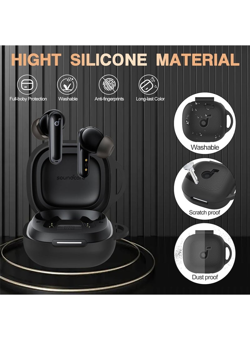 for Anker Soundcore P40i Case, Soft Silicone Shockproof Protective with Carabiner Cleaning Kit, Black  - Image 3