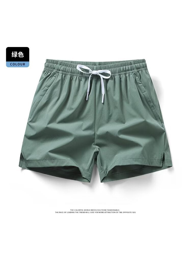 Casual Sporty Mens Short Shorts Thin Ice Silk Quick Dry Fitness Running White Three-quarter Length Pants Summer 2024 Polyester Fiber fluorescent green  - Image 2