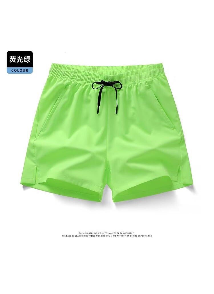 Casual Sporty Mens Short Shorts Thin Ice Silk Quick Dry Fitness Running White Three-quarter Length Pants Summer 2024 Polyester Fiber fluorescent green  - Image 1