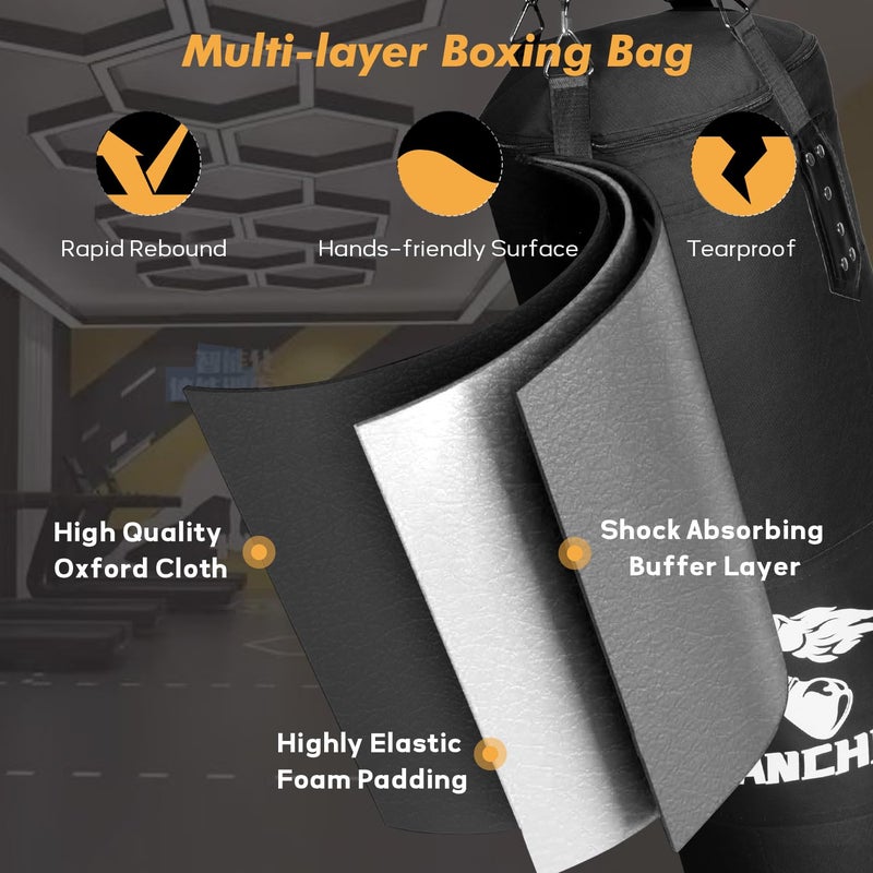 ANCHOM Punching Bag for Adults, 4FT Heavy Boxing Bag Set with 12OZ Boxing Gloves, Hand Wraps, Jump Rope and Grip Strength Trainer, Perfect for MMA Karate Kickboxing Boxing - Unfilled - Image 4