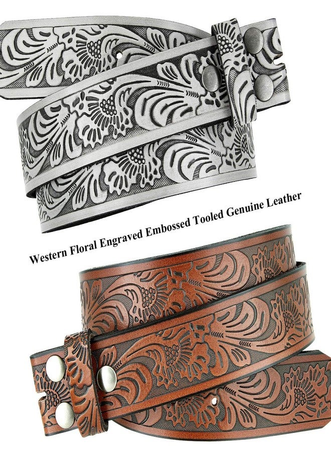 Belts.com BS220 Western Floral Engraved Embossed Tooled Genuine Leather Belt Strap w/Snaps 1 1/2" Wide (Brown, 32) - Image 2