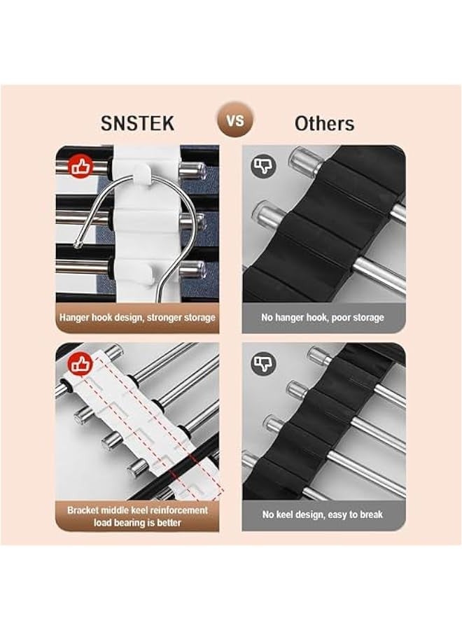 TRASSLE 9 Layers Pants Hangers Space Saving, 2 Pack Non Slip Multifunctional Pants Rack, Closet Organizer with Hooks for Jeans Trousers Skirts Scarf - Image 2