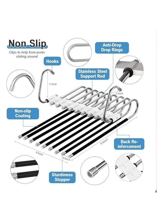 TRASSLE 9 Layers Pants Hangers Space Saving, 2 Pack Non Slip Multifunctional Pants Rack, Closet Organizer with Hooks for Jeans Trousers Skirts Scarf - Image 4