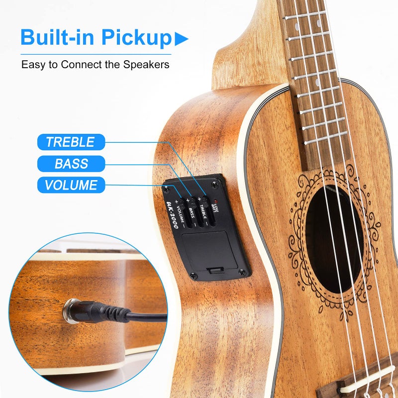 Vangoa Tenor Ukulele, Acoustic Electric Ukelele 26 inch Uke Mahogany Ukulele Professional Set with Equalizer Starter Kit (Gig Bag, Picks, Straps, Strings, Cleaning Cloth, Getting Started Manual) by Vangoa - Image 3