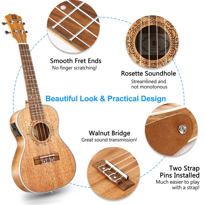 Vangoa Tenor Ukulele, Acoustic Electric Ukelele 26 inch Uke Mahogany Ukulele Professional Set with Equalizer Starter Kit (Gig Bag, Picks, Straps, Strings, Cleaning Cloth, Getting Started Manual) by Vangoa - Image 5