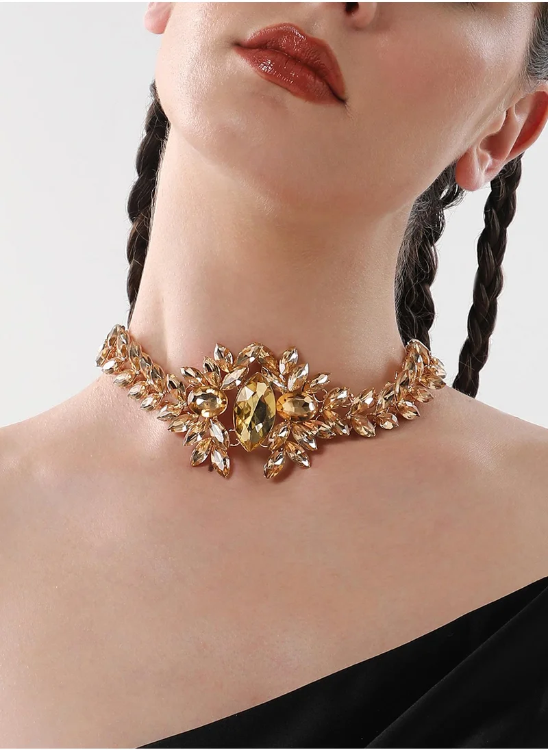 SOHI The Marquise Amber Studded Statement Necklace