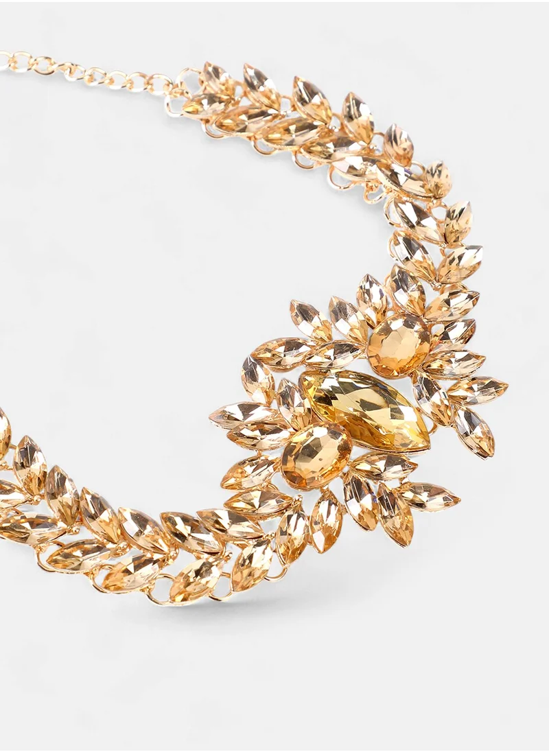 SOHI The Marquise Amber Studded Statement Necklace