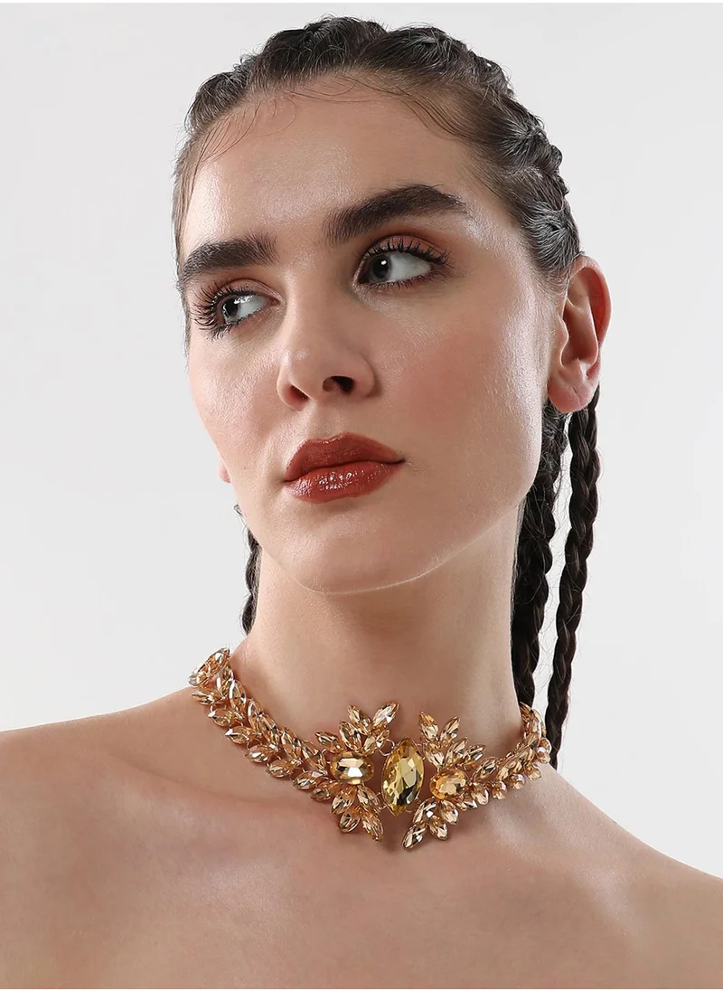 SOHI The Marquise Amber Studded Statement Necklace