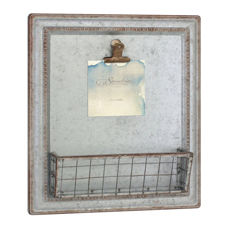 Stonebriar Stonebriar Beach House Galvanized Metal Wall Decor with Basket 152x132 Inches Grey 