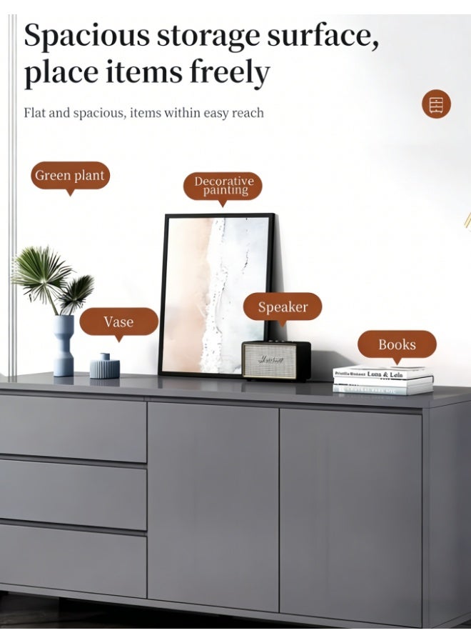خزانة بوفيه، خزانة جانبية للمطبخ مع 3 أدراج وبابين، أرفف قابلة للتعديل، خزانة بار قهوة عصرية لغرفة الطعام، غرفة المعيشة، الردهة (رمادي، DSG044) - Image 4