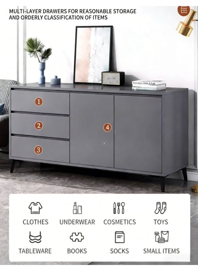 خزانة بوفيه، خزانة جانبية للمطبخ مع 3 أدراج وبابين، أرفف قابلة للتعديل، خزانة بار قهوة عصرية لغرفة الطعام، غرفة المعيشة، الردهة (رمادي، DSG044) - Image 5