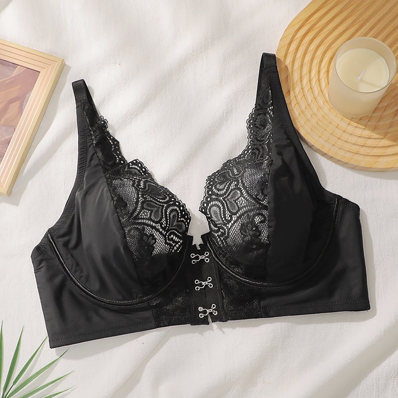 Plus Size Lace Push Up Bra with Underwire Front Clasp Non-Padded - Image 1