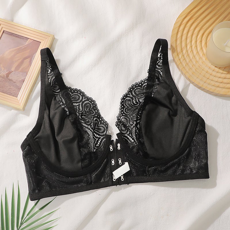 Plus Size Lace Push Up Bra with Underwire Front Clasp Non-Padded - Image 3