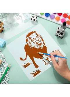 Zonon 9 Pieces Animal Stencil Templates Reusable Animal Painting Stencil Bear Tiger Elephant Horse Lion Giraffe Zebra Rhino Deer Craft Drawing Template For Greeting Card Scrapbook Wall Art (8 Inch)  - Image 4