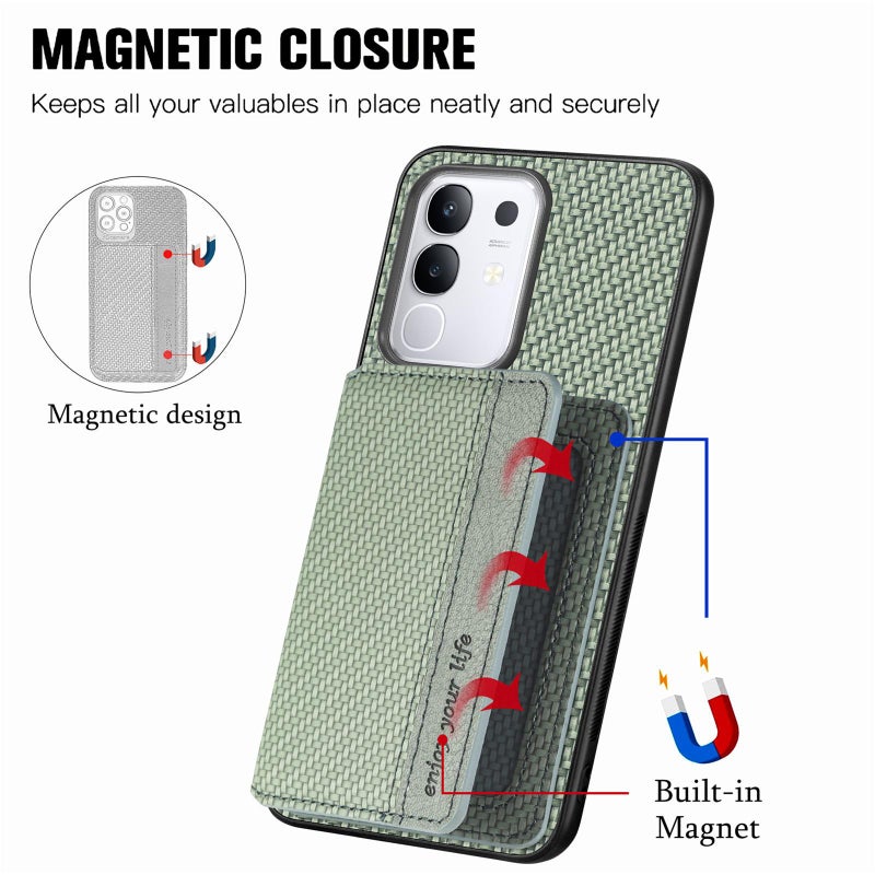 erorex For vivo Y29 4G Carbon Fiber Magnetic Card Bag Phone Case(Green) - Image 3
