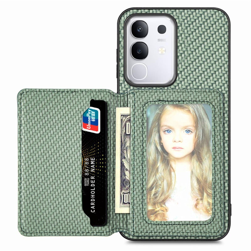 erorex For vivo Y29 4G Carbon Fiber Magnetic Card Bag Phone Case(Green) - Image 1
