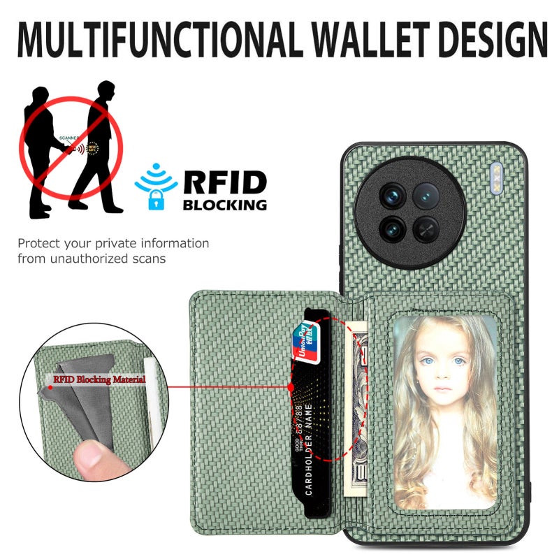 erorex For vivo Y29 4G Carbon Fiber Magnetic Card Bag Phone Case(Green) - Image 4