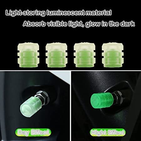 HETZON SALES Fluorescent Tyre Valve Cap Night Glow Luminous Wheel Covers Illuminated Tire Caps Ideal for Car, Bike, Bicycle, Truck (Pack of - 8, Green) - Image 3