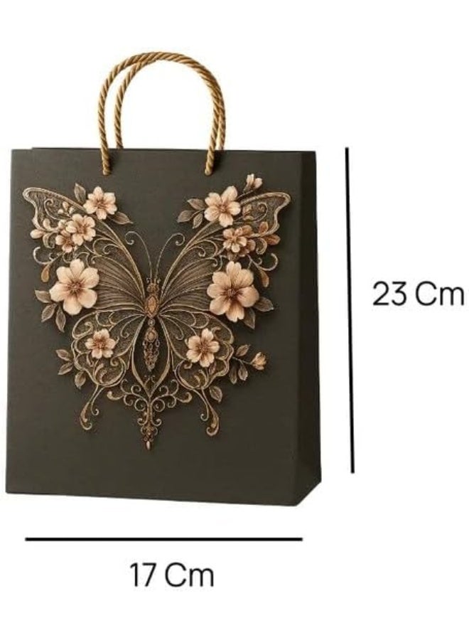 DAY TO DAY Elegant Butterfly With Flowers Printed Kraft Paper Bag With Twisted Rope Handle 17X1X23CM