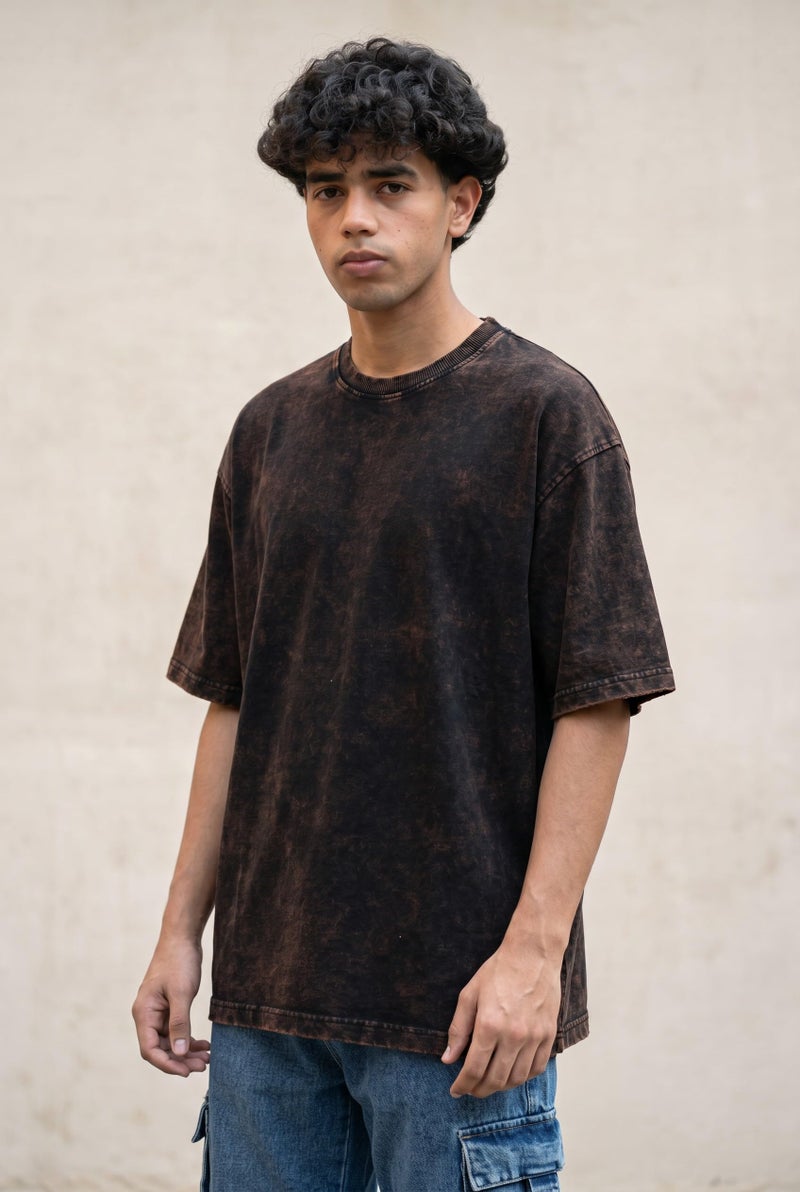 boffi ... 100% Cotton Oversized T-Shirt Unisex Drop Shoulder Dye Washed Street Look Black Pack of 1 (in, Alpha, M, Regular, Acid Black) - Image 4
