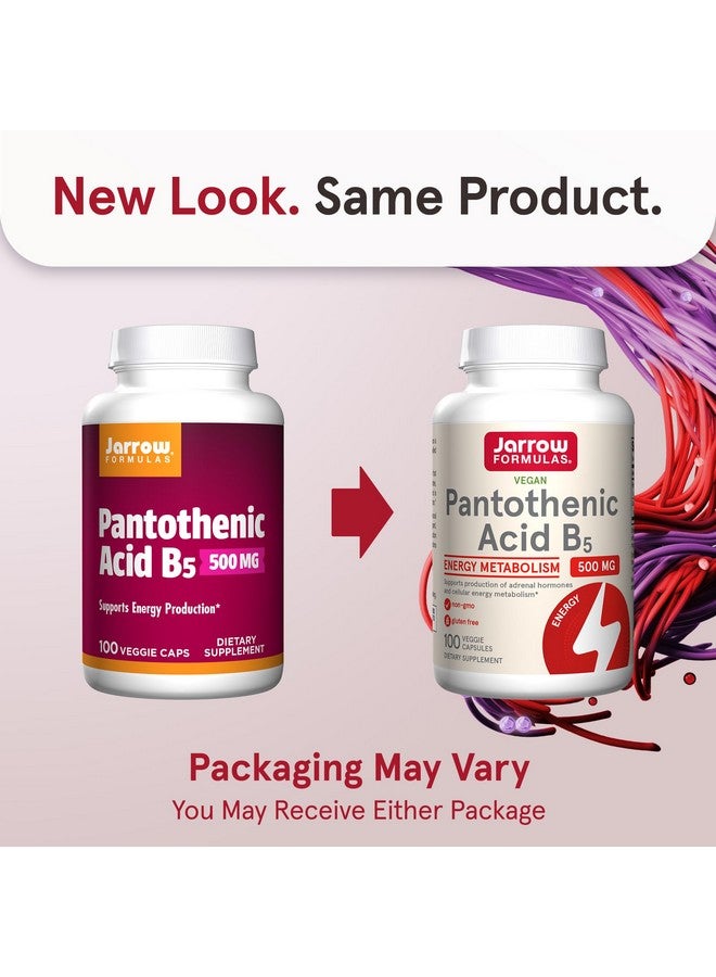 Jarrow Formulas Pantothenic Acid B5 500 mg, Dietary Supplement, Vitamin B5 for Adrenal Hormone Support and Cellular Energy Metabolism, 100 Veggie Capsules, 100 Day Supply - Image 2