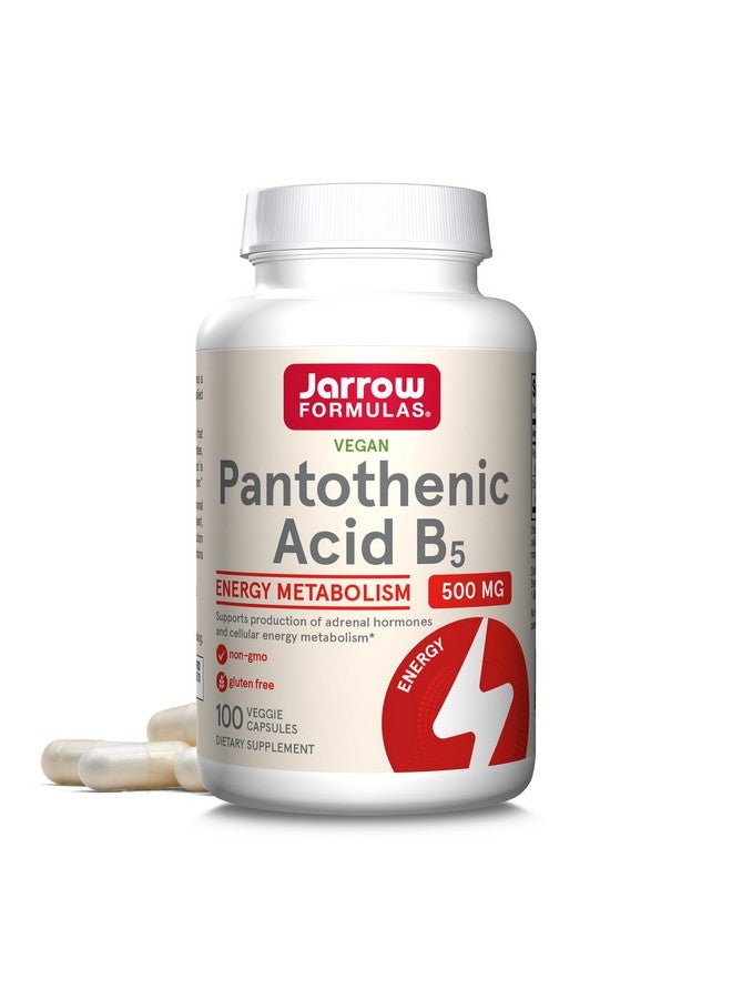 Jarrow Formulas Pantothenic Acid B5 500 mg, Dietary Supplement, Vitamin B5 for Adrenal Hormone Support and Cellular Energy Metabolism, 100 Veggie Capsules, 100 Day Supply - Image 1