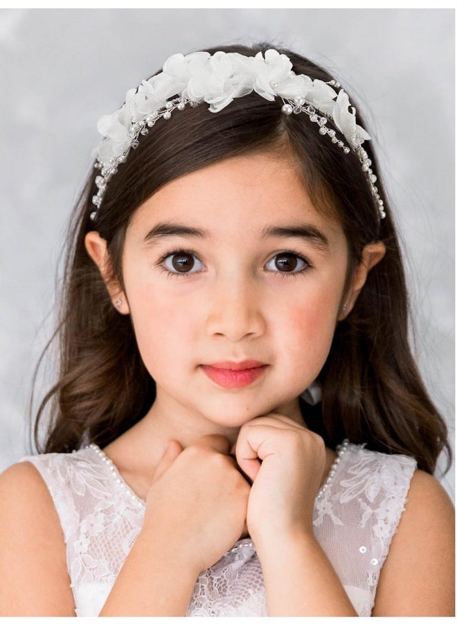 SWEETV Flower Girl Headpiece For Wedding Headband For Girls Flower Girl Crown Communion Headpiece For Girls Princess Hair Accessories For Birthday Party  - Image 2