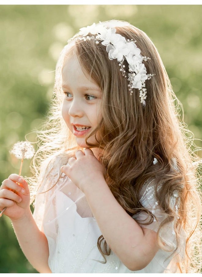 SWEETV Flower Girl Headpiece For Wedding Headband For Girls Flower Girl Crown Communion Headpiece For Girls Princess Hair Accessories For Birthday Party  - Image 4