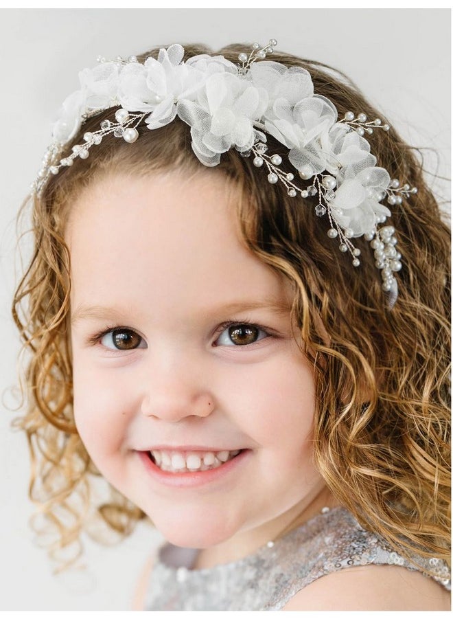 SWEETV Flower Girl Headpiece For Wedding Headband For Girls Flower Girl Crown Communion Headpiece For Girls Princess Hair Accessories For Birthday Party  - Image 3